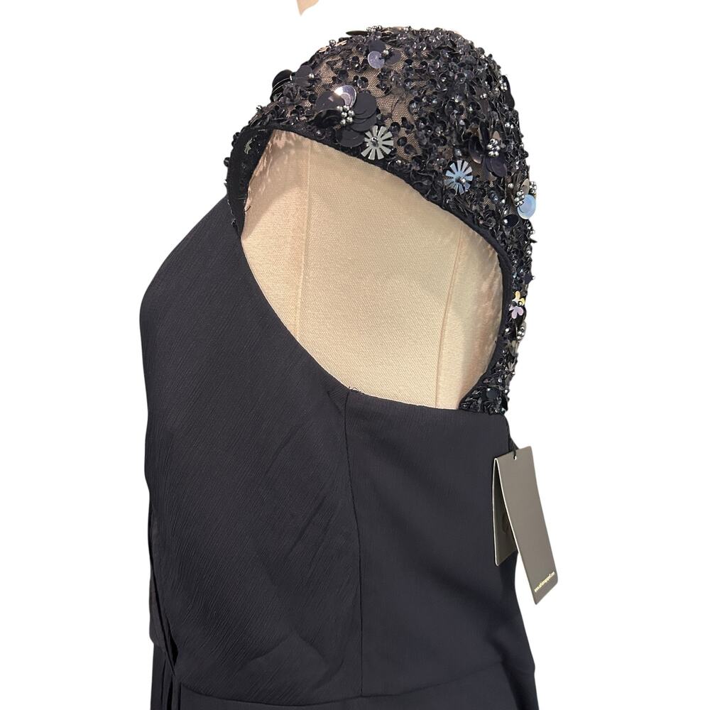 NWT Adrianna Papell Bead Yoke Chiffon Maxi Dress Mermaid Gown SZ 12 Formal Black - Picture 9 of 11